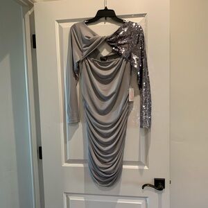 VENUS Silver Sequin One-Shoulder Dress